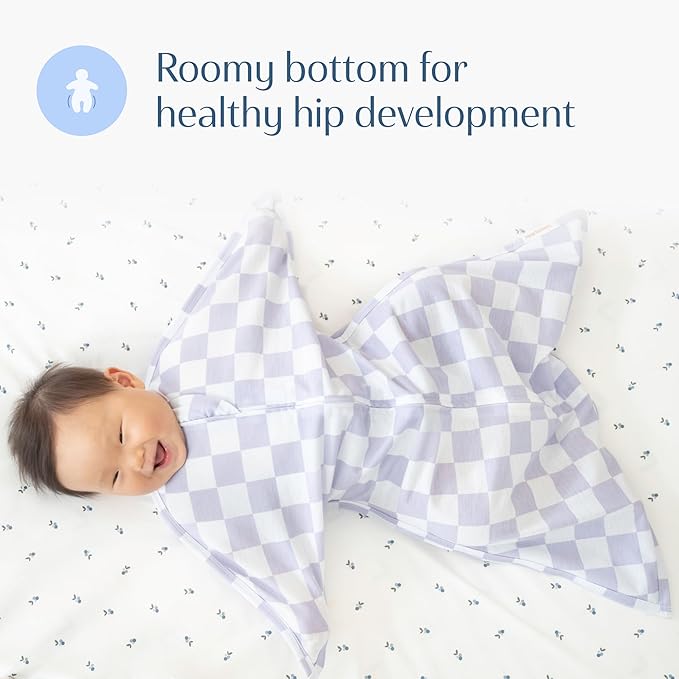 SleepingBaby Zipadee-Zip Transition Swaddle - Cozy Baby Swaddle Blanket with Zipper Convenience - Roomy Wearable Blanket for Easy Diaper Changes - Lavender Check, Small (4-8 Month)