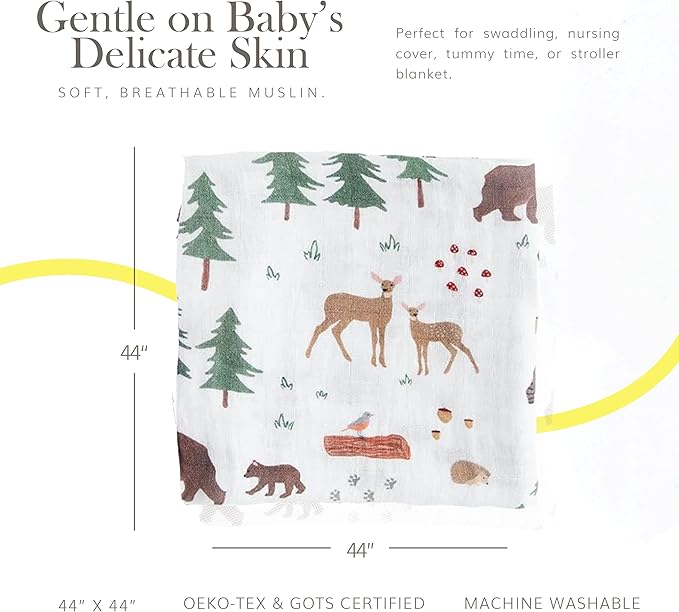 RED ROVR 100% Organic Cotton Muslin Swaddle | Newborn Receiving Blanket | Baby Wrap | Boy, Girl, Unisex | Soft, Lightweight, Breathable | Burping, Nursing | 44" x 44" | Bear Buddies