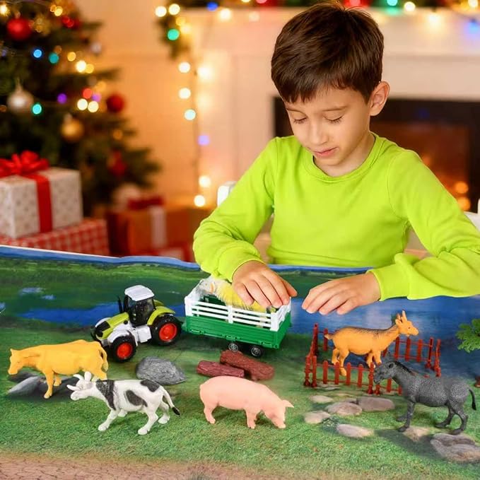 Farm Playset Farm Animal Figures with Tractor Toy for Kids 3-5 Learning Toys for Toddlers 3-8 Years Old Girl Boys Birthday Gift