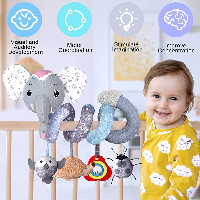 Musical Car Seat Toys Newborn Toys, Stroller Toys Baby Toys 0-6 Months Infant Toys, Baby Toys for Carseat Stroller Crib with Rattles Teether, Baby Toys for 0 3 6 9 12 Boys Girls Enfants