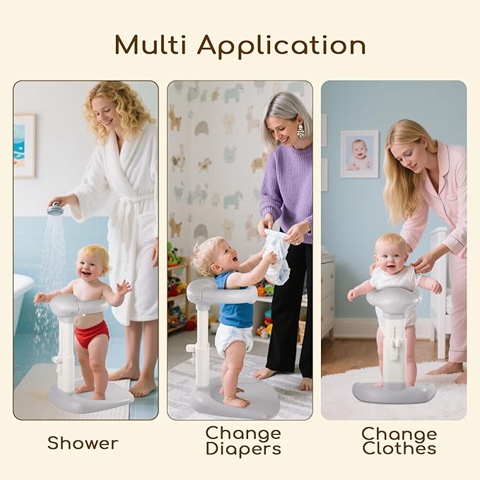 Dollate Baby Shower Standing Support Adjustable Height Baby Shower Stand with Anti-Slip Base, Portable Bath Stand for Infant 8-36 Months Toddler Standing Bath Support for Shower & Tub