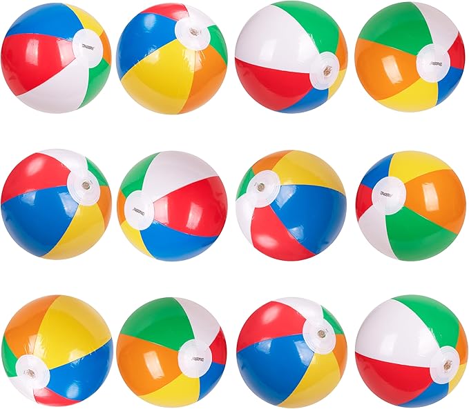 Kangaroo 12-Pack Inflatable Beach Balls Bulk for Kids & Adults I Inflatable Pool Party Favors Swimming Pool Toys I Kids Beach Toys for Beach Games