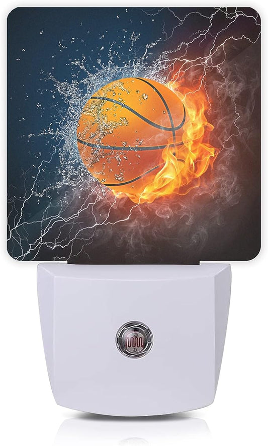 Basketball Night Light,Fire and Water Basketball Night Lights Plug into Wall for Boys Girls, Led Lights for Stairway/Hallway/Bedroom 0.5W Nightlight Sleep Friendly