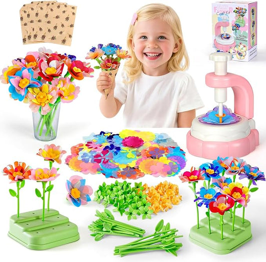 HahaGift DIY Fabric Flower Bouquets Toys - Arts and Crafts for Kids Age 4-6-8, Pressed Flowers Making Kit for Girls Toys 4-6-8, Craft Kits for 4 5 6 7 8 9 10 Year Old Girl Birthday Gifts