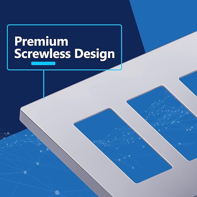 LIDER Matte Finish Decorator Switch Cover, Screwless Wall Plate, Mid-Size 3-Gang 4.88" x 6.77", Unbreakable Polycarbonate Thermoplastic, UL Listed, LSWP-33M-SV, Silver