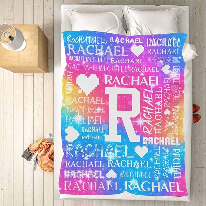 M YESCUSTOM Custom Baby Blanket with Name, Personalized Name Throw Blanket for Girls Boys Kids Customized Flannel Blanket for Men Women Valentines Day Mother's Day Christmas Newborns Color Heart