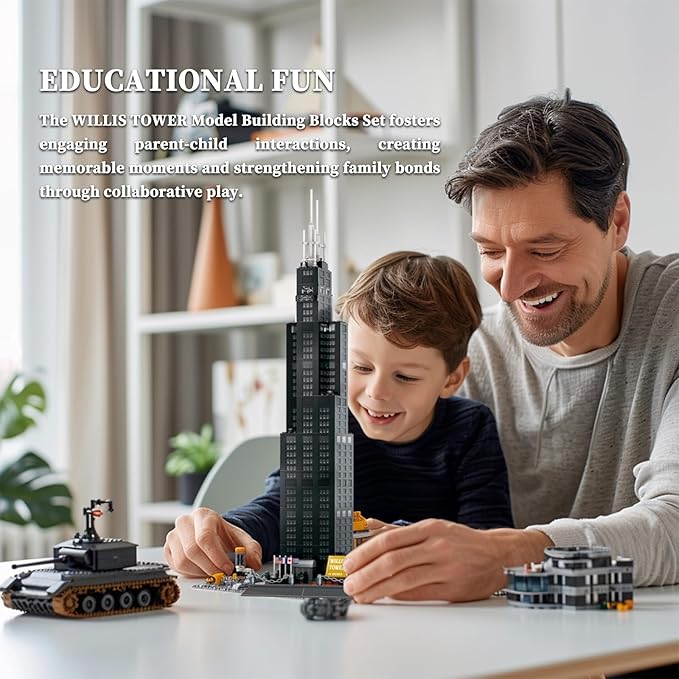 Chicago Willis Tower Model Building Blocks Sets Chicago Skyline Architecture Building Kits Famous Landmark Model Toys Gift for Adults Kids Teens 1241 PCS