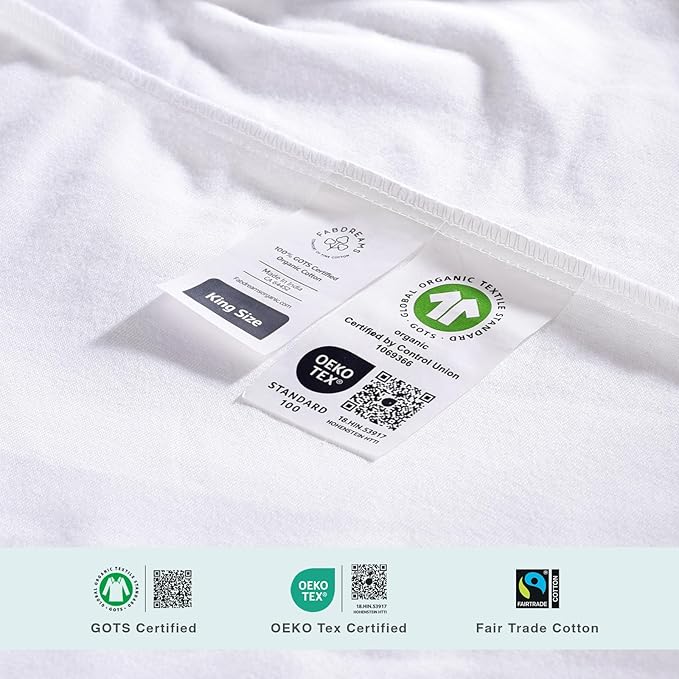 Fabdreams Organic Twin Size Waterproof Mattress Protector, 39" x 77", White, Temperature Regulating, Breathable, 100% Organic Cotton