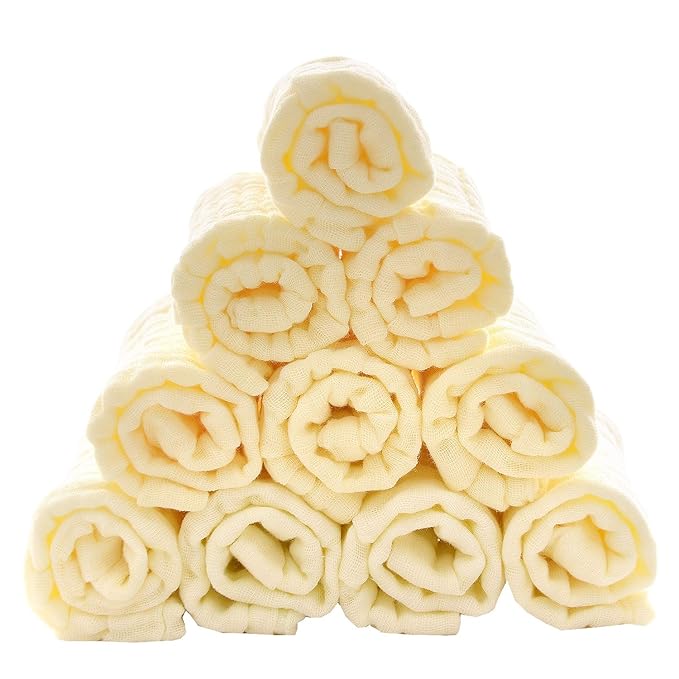 MUKIN Baby Washcloths - Natural Cotton Baby Wipes - Soft Newborn Baby Face Towel for Sensitive Skin- Baby Registry as Shower, 10 Pack 12x12 inches