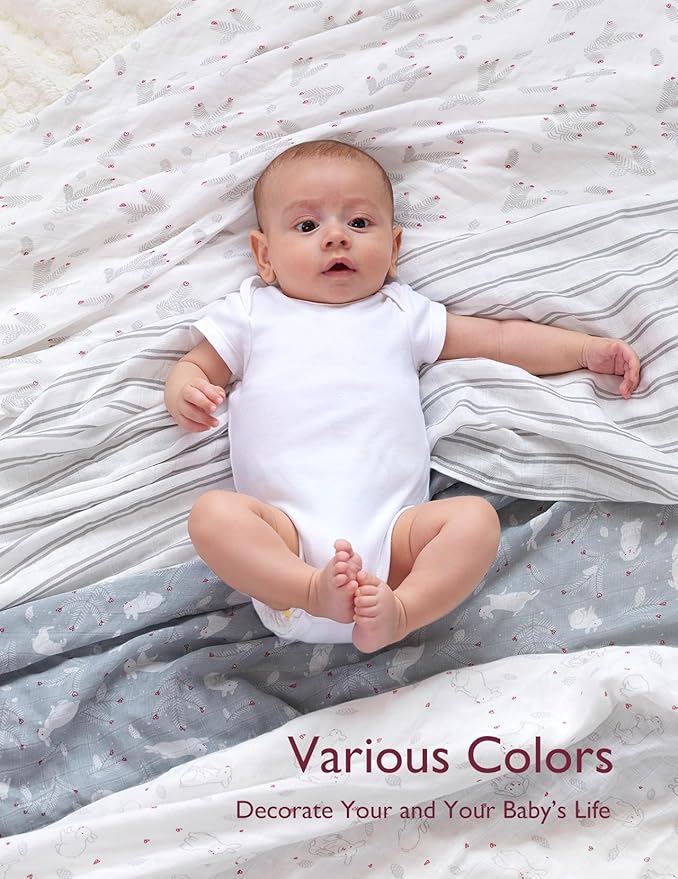 Momcozy Muslin Swaddle Blankets, Ultra Soft Neutral Baby Essentials Must Haves Registry Search, Breathable Large 47'' x 47'' Newborn Boys Girls Swaddle Receiving Blanket, Sugar Bowl Bunny