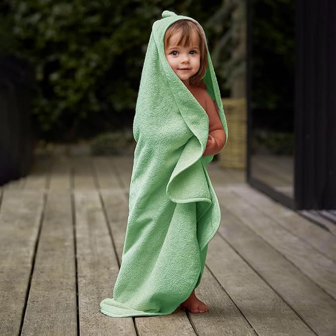 ROMASA Baby Bath Towel with Hooded Cute Design Ultra Soft Thick Cotton Bath Towel Shower Gift for Newborn,35X35 inches (Green)