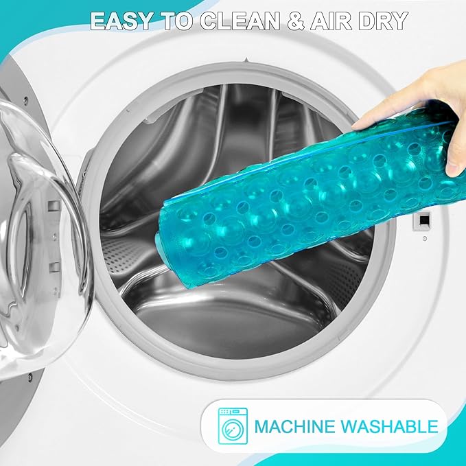 Linoows Bathtub and Shower Mats, 40x16 Inch Extra Large Non Slip Soft Bath Tub Mat with Suction Cups and Drain Holes for Bathroom Floor and Keep Tubs Clean, Machine Washable, Clear Turquoise