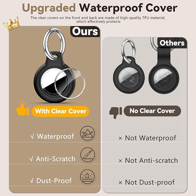 Upgrade Waterproof 2 Pack Airtags Holder with Apple Airtags Keychain, Hard PC Air Tag Case, Anti-Scratch & Shock Air tag Holder, Men's Women's Keyrings & Keychains - Black+Black