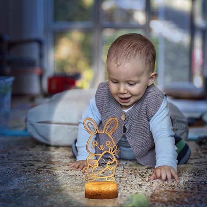 Cute Rabbit Night Light,Bunny 3D Lamp Girls Room Decor 16 Colors Changing for Kids Gifts for Christmas Birthday