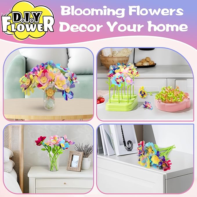 Mini Fabric Flower Press Sewing Machine Toy Kit for Kids Beginners, DIY Paper Bouquets Manual Sewing Kit, Creative Arts & Crafts Making Toy Gift for 4-8 Year Old Girls Boys