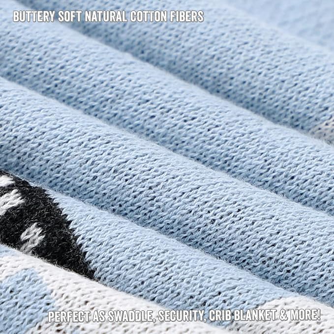 Baby Receiving Swaddle Stroller Blanket - 100% Fine Loomed Cotton Cozy Cuddle Crib Stroller Unisex Quilt Knit Blanket for Newborns Infants Toddler Boys and Girls (Llama - Baby Blue)