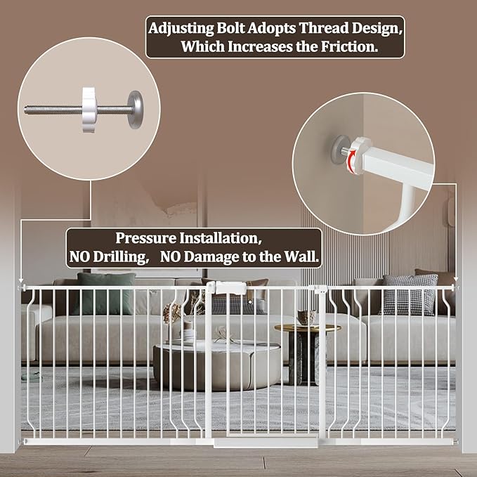 WAOWAO 71.65-85.03" Baby Gate Extra Wide Pressure Mounted Walk Through Swing Auto Close Safety Metal White Toddler Kids Child Dog Pet Puppy for Stairs,Doorways,Kitchen