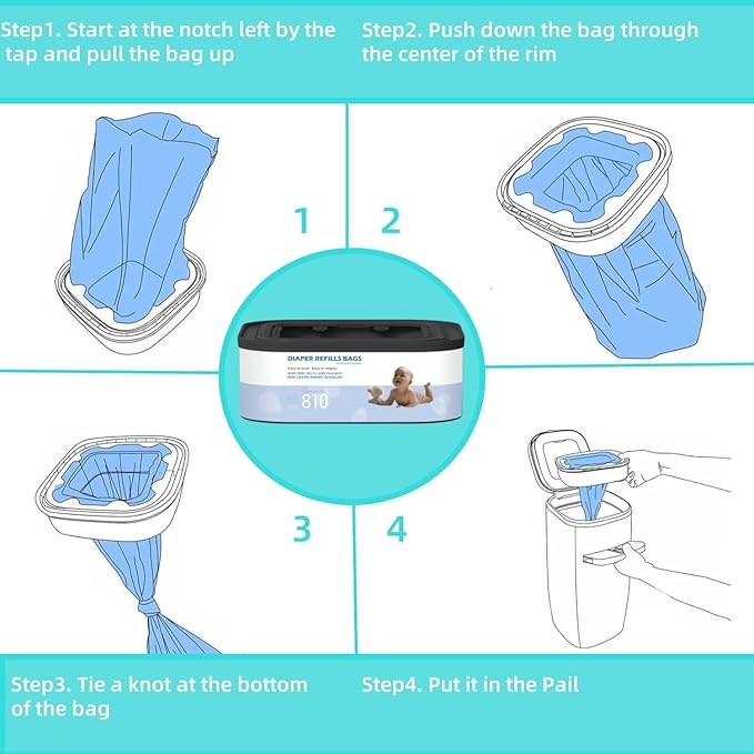 2 Packs Jumbo Square Refills Disposal Bags Refill Compatible with Diaper Genie Compact and Select Pails (Not Fit Classic Version Pails), Hold Up to 810 Newborn-Sized Diapers Per Refill