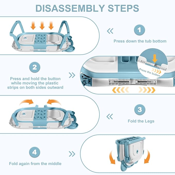 MoreFeel Collapsible Baby Bathtub for Newborn with Thermometer & 1 Hooded Towel & 1 Soft Floating Cushion,Portable Travel Bathtub with Drain Hole, Durable Foldable Baby Tubs for Infants to Toddler