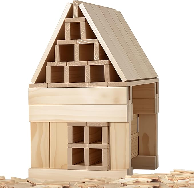 Large Open Ended Wooden Building Blocks for Kids 44 lb, 19.7″ Giant Natural Pine Rectangular Wood Building Toys 32pcs，XXL STEM Construction Toys for Toddlers, Birthday Gift for Kids Ages 4-12 (Large)