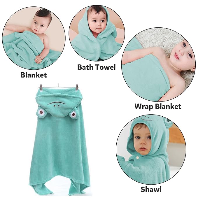 ROMASA Baby Bath Towel Ultra Soft Hooded Towel Highly Absorbent Bathrobe Blanket Toddlers Shower Gifts for Boys Girls-27.5" x 55" (Green Frog)