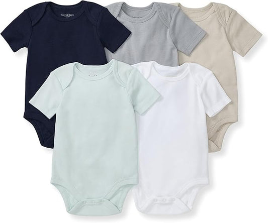 Burt's Bees Baby Organic Cotton Bodysuits – Baby Boy & Girl Short and Long Sleeve One-Pieces, 5-Pack
