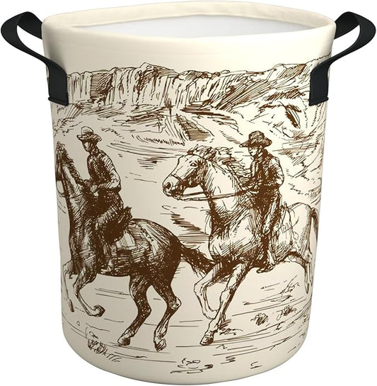Western Cowboy Laundry Basket Gifts for Boys, Boys' Room Decor Baby Nursery Hamper Western Room Decor 19.6x15.7 Inch