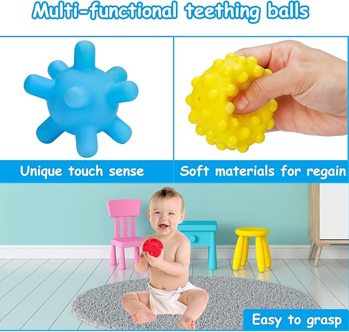 Baby Sensory Montessori Toys for 18 Months Sensory Balls Pull String Toys for Babies Teething Developmental Toy for Boys Girls Christmas Birthday Gifts Infant