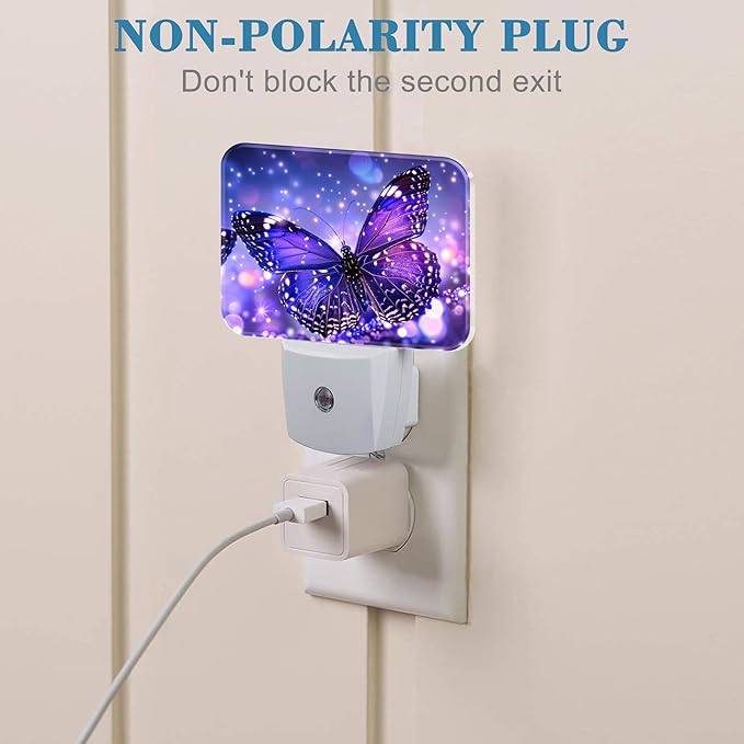 Purple Glowing Magic Butterfly Night Light Butterfly Nightlight Plug into Wall with Dusk to Dawn Sensor for Kid Girls Boys Women Men Room, Hallway, Kitchen, Bathroom, Stairs Decor
