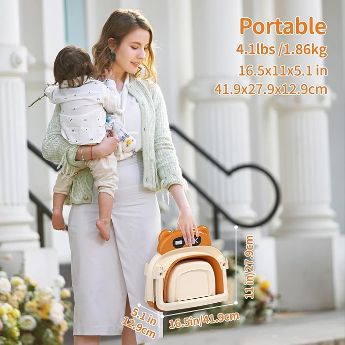 Collapsible Baby Bathtub with Soft Towel and Floating Cushion, Infant Bathtub for Newborn to Toddler (0-18 Month), Portable Baby Bath Tub for Travel (Brown Bear)