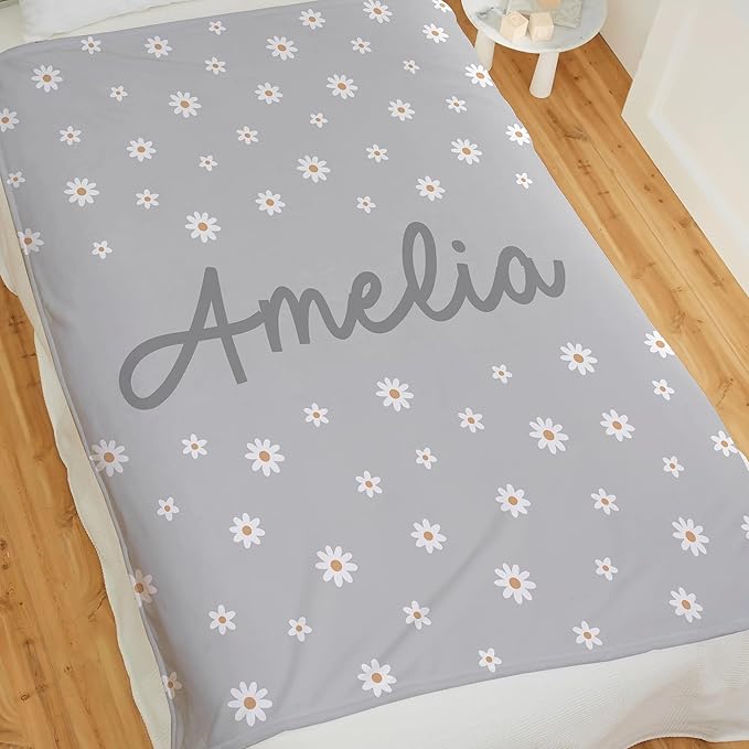 Personalized Baby Blanket for Kids Girls Boys. Custom Baby Blanket with Name for Newborn Swaddle Toddler, Nursery Decor Kids Blanket. (Retro Daisy)
