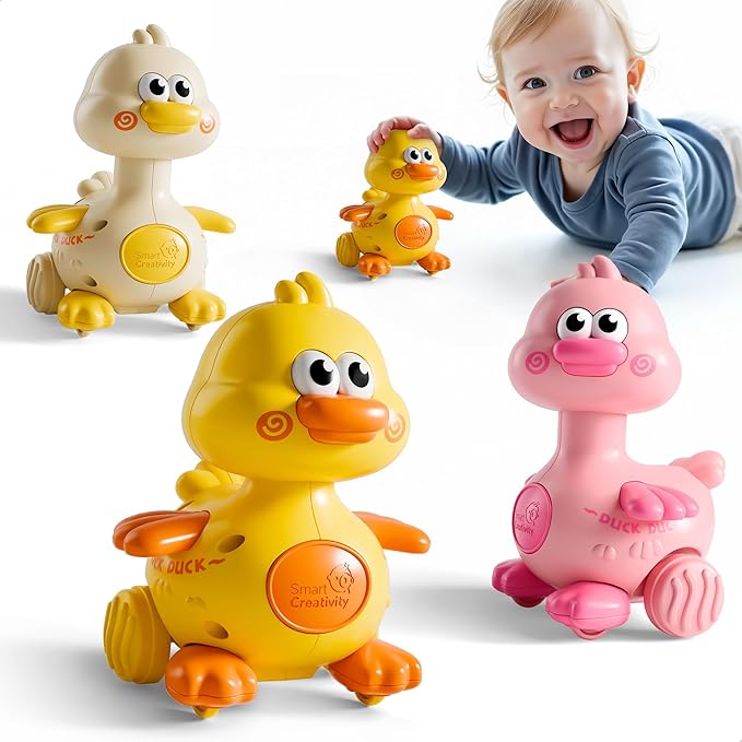 iPlay, iLearn Press to Go Duck Car Toys Set for Toddlers 1-3, Baby Push Go Racing Cars, Infant Play Vehicle Set, 1st Birthday Stocking Gift for 12-18-24 Months, 1 2 3 One Yrs Old Boys Girls Child Kids