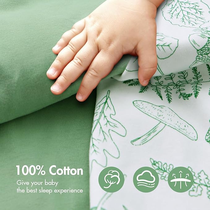 2-Pack Newborn Swaddle Sleep Sack - Baby Transitional Swaddle Sack 0-3 Months, Arms Up Swaddles with Cuff Removable Design, Green Leaves, 100% Cotton Newborn Sacks