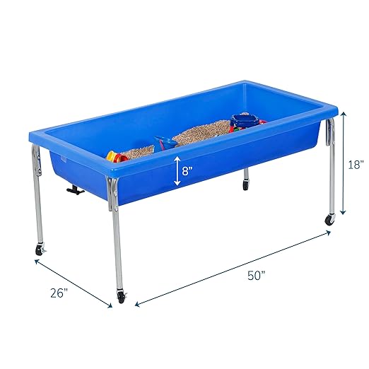 Children's Factory Sensory Sand and Water Activity Table and Lid Set for Preschool, Daycare, Classroom, Outdoor Play, 18”, Blue