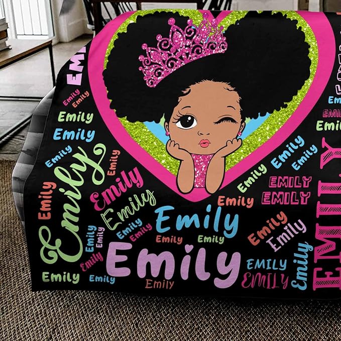 Personalized Baby Blanket with Name, Cute Girls Blanket for Toddlers Kids, Fleece Bed Throw Blanket Swaddle for Newborn, Customized Baby Gifts for Birthday Baby Shower Nursery Blankets for Daughter