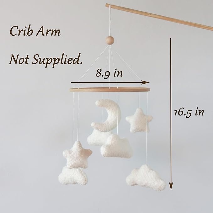 Cloud Crib Mobile Baby Mobile for Crib Neutral Boho Moon and Clouds Mobile Neutral Nursery Décor Boucle Mobile