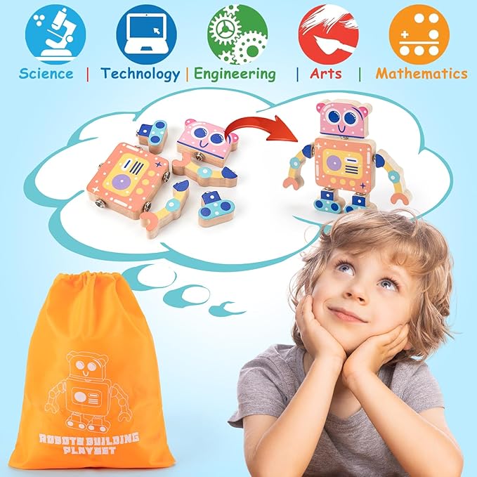 Wooden Snap-Together Building Toys, STEM Building Blocks, Take Apart Toys Playset, Fine Motor Skill Montessori Educational Learning Toys Gift for 3 4 5 6 Years Toddlers Kids