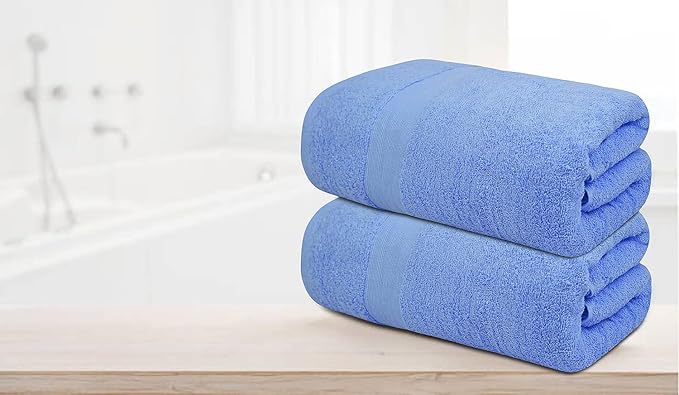 100% Cotton Luxury Bath Sheets - Pack of 2 (35" x 70") | Super Soft, Quick-Dry & Highly Absorbent Towels for Bathroom, Home, Spa & Gym (Sky Blue)