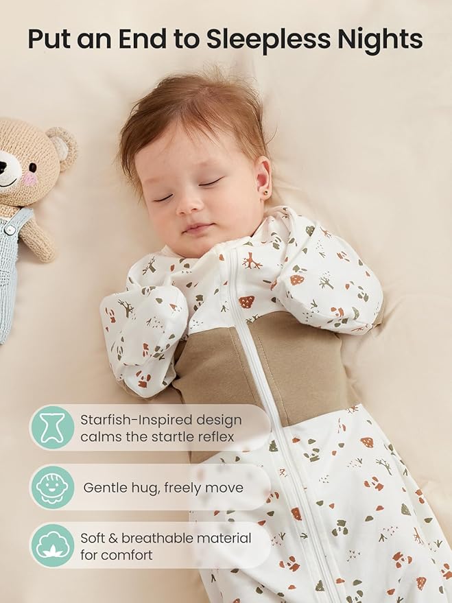 GROWNSY Transitional Swaddle Sleep Sack 6-12 Months, Starfish Design Baby Swaddle Sack, Dual-Zipper for Easy Diaper Changes, Proper Hip Development & Openable Foot Button, 19-27 lbs, Bear Forest