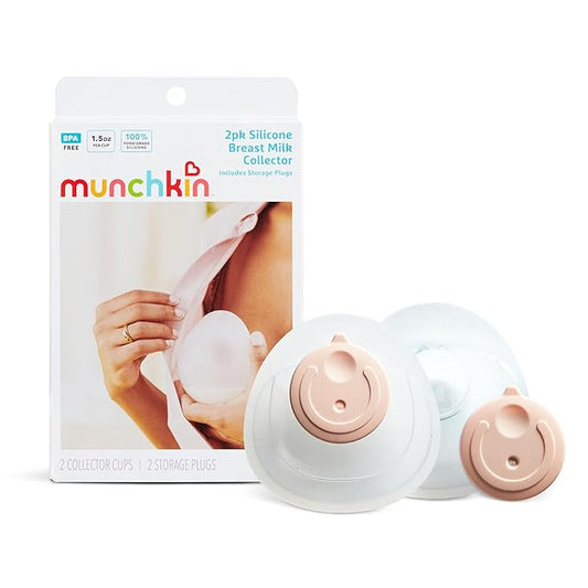 Munchkin Breast Milk Collector Cups with Storage Plug, Food Grade Silicone, BPA Free, 1.5 Ounces Each - Discreet & Comfortable, Leak Free, Breastfeeding Essential for Postpartum Moms, 2 Pack