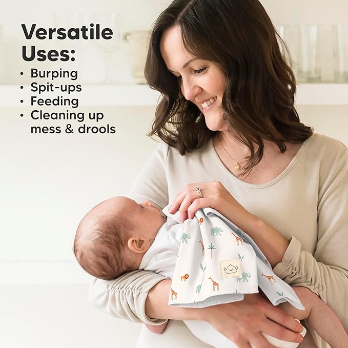 Organic Burp Cloths Baby Boy, Girl - 6-Pack Large Cotton Burping Cloths for Babies, Spit Up Rags, Super Absorbent, Ultra Soft Newborn Rag, Gender Neutral, Machine Washable, Durable (Nordic)