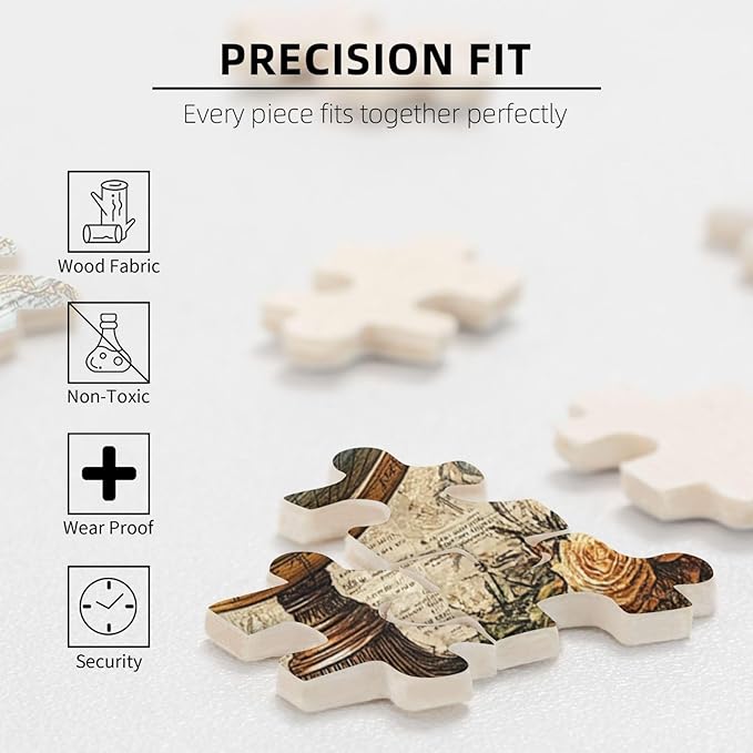 Classic Globe with Detailed World Map and Vintage Documentation, Beautifully Complemented by Decorative Roses，1000 Piece Adults Wooden Jigsaw Puzzle，Ideal for Relaxation and Family Fun