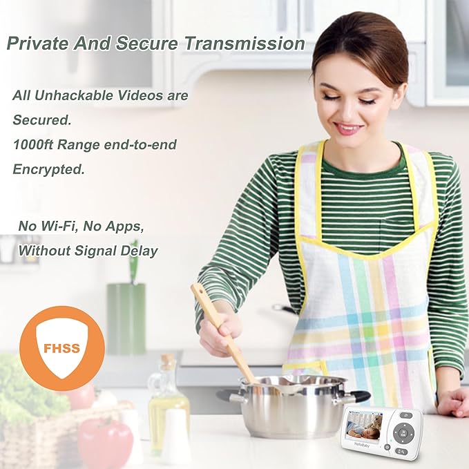 HelloBaby Monitor with 3 Cameras, 2.4'' Portable Travel Screen Baby Monitor No WiFi, 1000ft Long Range Video Baby Monitor, Night Vision, VOX Mode-Power Saving, Baby Safety Camera,for Baby/Pet/Elder