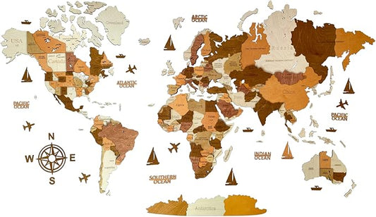 Wooden World Map 3D Art Large Wall Decor - Size (M & L & XL) Any Occasion Gift Idea - Wall Art For Home & Kitchen or Office (CALIFORNIA, 83,86" x 44,49")