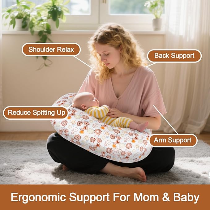 Baby Nursing Pillow for Breastfeeding, Adjustable Breast Feeding Pillow for Bottle Feeding, Ergonomic Support for Mom and Baby Healthier Nursing, for Newborn (Cartoon Flower)