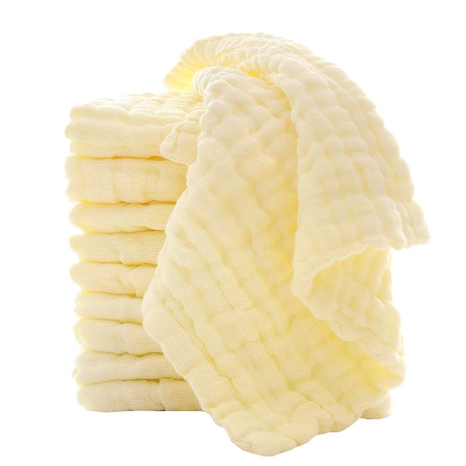 MUKIN Baby Washcloths - Natural Cotton Baby Wipes - Soft Newborn Baby Face Towel for Sensitive Skin- Baby Registry as Shower, 10 Pack 12x12 inches