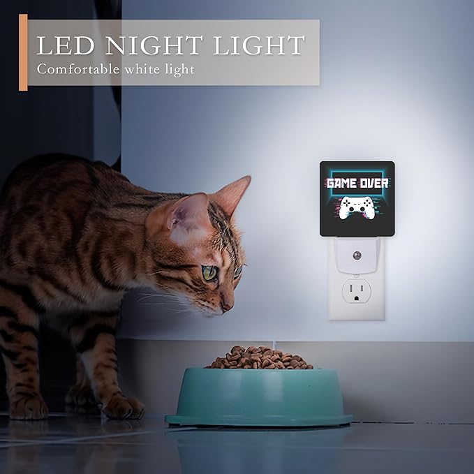 Gamer Game Controller Night Light,Game Over Night Lights Plug into Wall for Boys Girls Bedroom Decorative Half Round Nightlight Led Lamp 0.5W Sleep Friendly