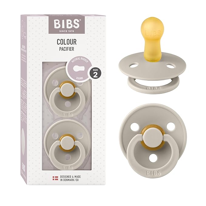 BIBS Pacifiers Colour Collection | Natural Rubber Baby Pacifier | Round Nipple | Set of 2 BPA-Free Soothers | Made in Denmark | 6+ Months (Pack of 2) | Sand