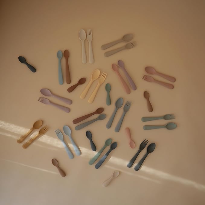 mushie Silicone Baby Feeding Spoons | 2 Pack (Blush/Shifting Sand)