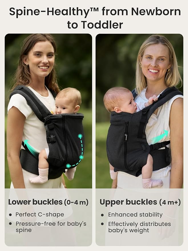 GROWNSY Baby Carrier, All Season Design with Adjustable Mesh Panel, Ergonomic Infant Carrier Wraps with Lower & Upper Buckle, Newborn to Toddler (7-44lbs), Baby Carriers, Hands-Free Parenting, Black